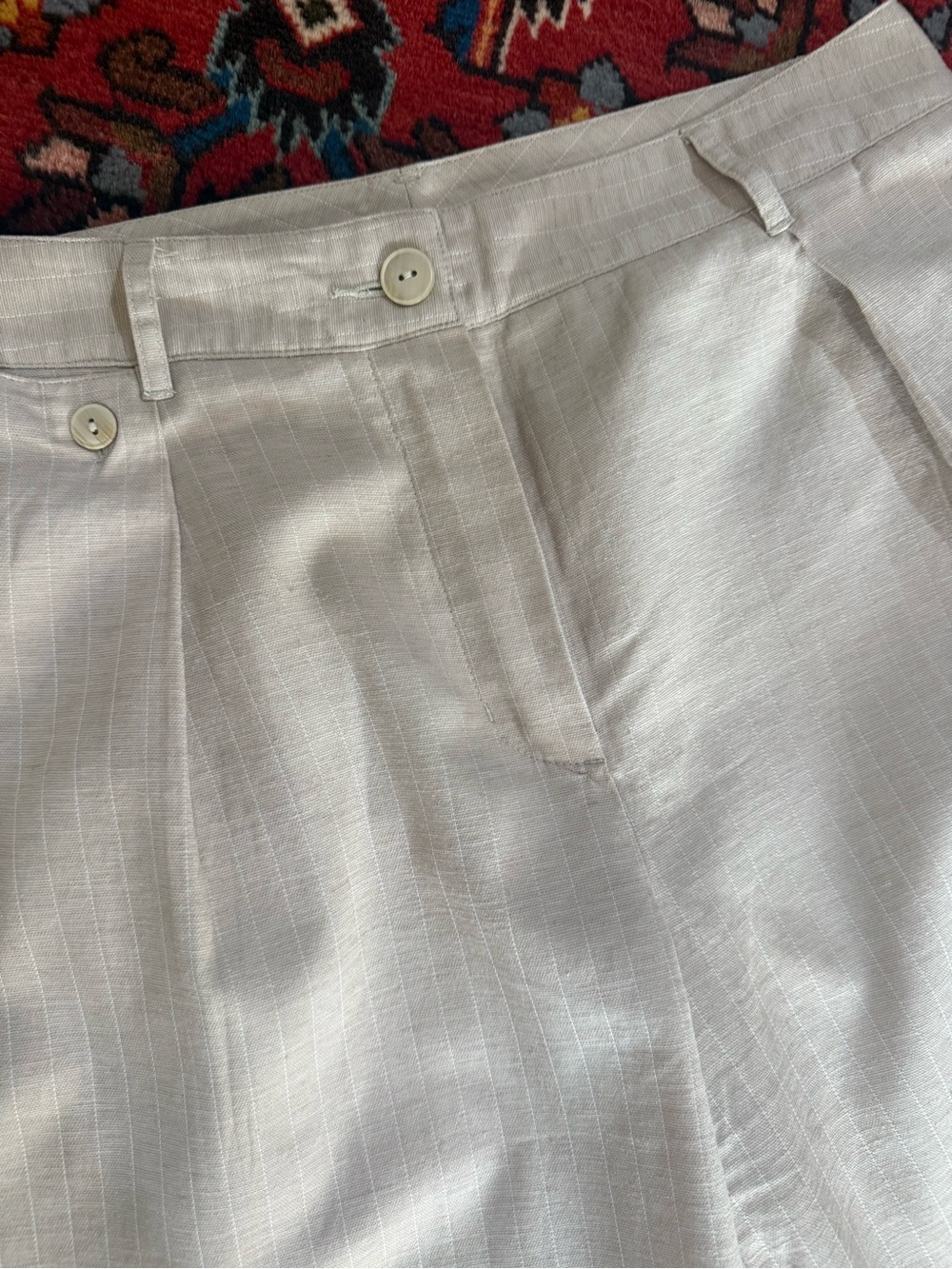 CAbi Linen Blend Pinstripe Flat-Front trousers